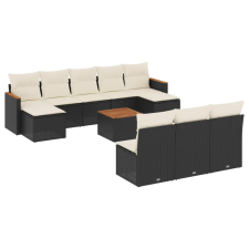 vidaXL 11 részes fekete polyrattan kerti ülőgarnitúra párnákkal (3226392) kerti bútor