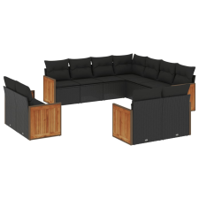 vidaXL 11 részes fekete polyrattan kerti ülőgarnitúra párnákkal (3226496) kerti bútor