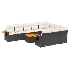 vidaXL 11 részes fekete polyrattan kerti ülőgarnitúra párnákkal (3227183) kerti bútor