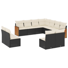 vidaXL 11 részes fekete polyrattan kerti ülőgarnitúra párnákkal (3227764) kerti bútor