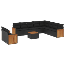 vidaXL 11 részes fekete polyrattan kerti ülőgarnitúra párnákkal (3227798) kerti bútor