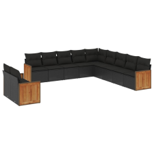 vidaXL 11 részes fekete polyrattan kerti ülőgarnitúra párnákkal (3227805) kerti bútor