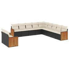 vidaXL 11 részes fekete polyrattan kerti ülőgarnitúra párnákkal (3227806) kerti bútor