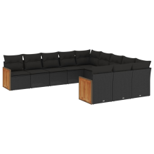 vidaXL 11 részes fekete polyrattan kerti ülőgarnitúra párnákkal (3228106) kerti bútor