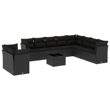 vidaXL 11 részes fekete polyrattan kerti ülőgarnitúra párnákkal (3249704) kerti bútor