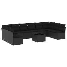 vidaXL 11 részes fekete polyrattan kerti ülőgarnitúra párnákkal (3249934) kerti bútor