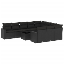 vidaXL 11 részes fekete polyrattan kerti ülőgarnitúra párnákkal (3251832) kerti bútor