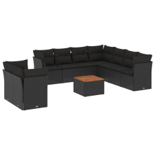 vidaXL 11 részes fekete polyrattan kerti ülőgarnitúra párnákkal (3256041) kerti bútor