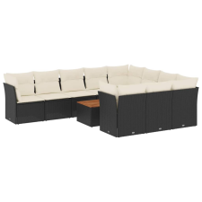 vidaXL 11 részes fekete polyrattan kerti ülőgarnitúra párnákkal (3256168) kerti bútor