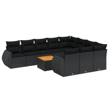 vidaXL 11 részes fekete polyrattan kerti ülőgarnitúra párnákkal (3257511) kerti bútor
