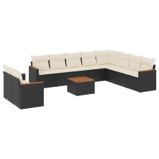 vidaXL 11 részes fekete polyrattan kerti ülőgarnitúra párnákkal (3258521) kerti bútor