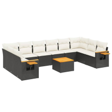 vidaXL 11 részes fekete polyrattan kerti ülőgarnitúra párnákkal (3259571) kerti bútor