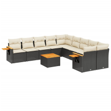 vidaXL 11 részes fekete polyrattan kerti ülőgarnitúra párnákkal (3259599) kerti bútor