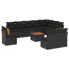 vidaXL 11 részes fekete polyrattan kerti ülőgarnitúra párnákkal (3260158) kerti bútor