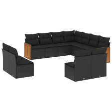 vidaXL 11 részes fekete polyrattan kerti ülőgarnitúra párnákkal (3260165) kerti bútor