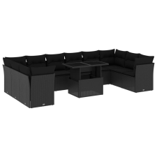 vidaXL 11 részes fekete polyrattan kerti ülőgarnitúra párnákkal (3266855) kerti bútor