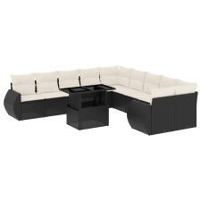 vidaXL 11 részes fekete polyrattan kerti ülőgarnitúra párnákkal (3268796) kerti bútor