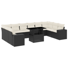 vidaXL 11 részes fekete polyrattan kerti ülőgarnitúra párnákkal (3269406) kerti bútor