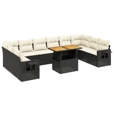 vidaXL 11 részes fekete polyrattan kerti ülőgarnitúra párnákkal (3271924) kerti bútor