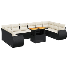 vidaXL 11 részes fekete polyrattan kerti ülőgarnitúra párnákkal (3272365) kerti bútor