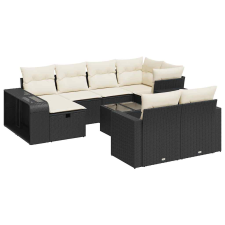 vidaXL 11 részes fekete polyrattan kerti ülőgarnitúra párnákkal (3326070) kerti bútor
