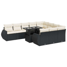 vidaXL 11 részes fekete polyrattan kerti ülőgarnitúra párnákkal (3326707) kerti bútor