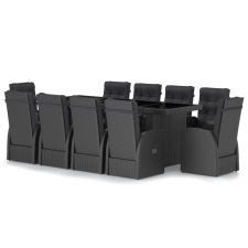 vidaXL 11 részes fekete polyrattan kültéri étkezőszett párnákkal (3059351) kerti bútor
