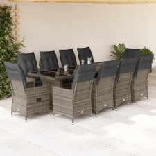 vidaXL 11 részes szürke polyrattan kerti bisztrógarnitúra párnákkal kerti bútor