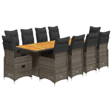 vidaXL 11 részes szürke polyrattan kerti bisztrógarnitúra párnákkal (3277294) kerti bútor