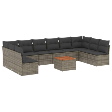 vidaXL 11 részes szürke polyrattan kerti ülőgarnitúra párnákkal (3223799) kerti bútor