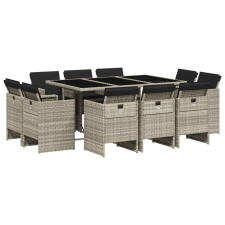 vidaXL 11 részes világosszürke polyrattan kerti ülőgarnitúra párnákkal (3210671) kerti bútor