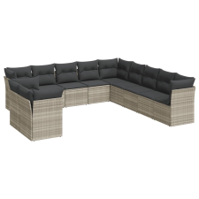vidaXL 11 részes világosszürke polyrattan kerti ülőgarnitúra párnákkal (3217882) kerti bútor