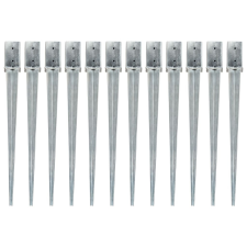 vidaXL 12 db ezüstszínű horganyzott acél kerítéstüske 8 x 8 x 91 cm barkácsolás, csiszolás, rögzítés