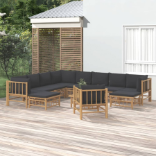 vidaXL 12 részes bambusz kerti ülőgarnitúra sötétszürke párnákkal kerti bútor