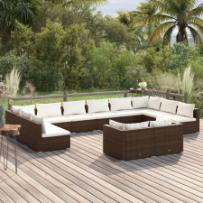vidaXL 12 részes barna polyrattan kerti bútorszett párnákkal kerti bútor