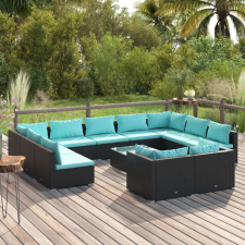vidaXL 12 részes fekete polyrattan kerti ülőgarnitúra párnákkal kerti bútor