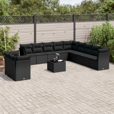 vidaXL 12 részes fekete polyrattan kerti ülőgarnitúra párnákkal kerti bútor