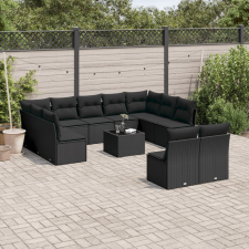 vidaXL 12 részes fekete polyrattan kerti ülőgarnitúra párnákkal kerti bútor