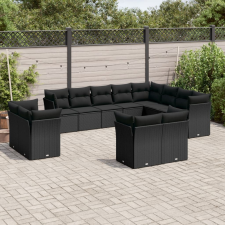 vidaXL 12 részes fekete polyrattan kerti ülőgarnitúra párnákkal kerti bútor