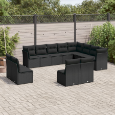 vidaXL 12 részes fekete polyrattan kerti ülőgarnitúra párnákkal kerti bútor