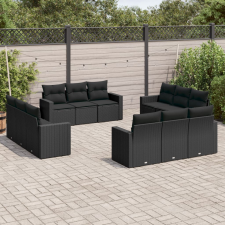 vidaXL 12 részes fekete polyrattan kerti ülőgarnitúra párnákkal kerti bútor
