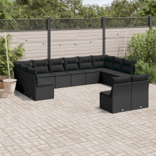 vidaXL 12 részes fekete polyrattan kerti ülőgarnitúra párnákkal kerti bútor