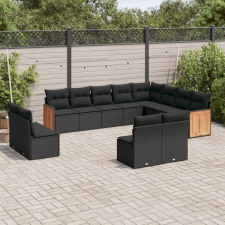 vidaXL 12 részes fekete polyrattan kerti ülőgarnitúra párnákkal kerti bútor