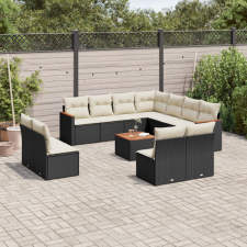 vidaXL 12 részes fekete polyrattan kerti ülőgarnitúra párnákkal kerti bútor