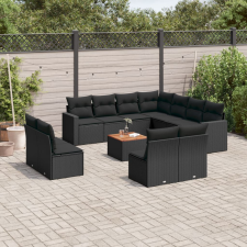 vidaXL 12 részes fekete polyrattan kerti ülőgarnitúra párnákkal kerti bútor