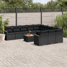 vidaXL 12 részes fekete polyrattan kerti ülőgarnitúra párnákkal kerti bútor