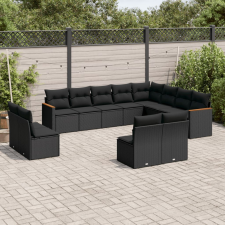 vidaXL 12 részes fekete polyrattan kerti ülőgarnitúra párnákkal kerti bútor