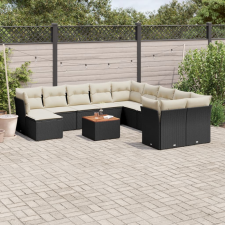 vidaXL 12 részes fekete polyrattan kerti ülőgarnitúra párnákkal kerti bútor