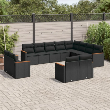 vidaXL 12 részes fekete polyrattan kerti ülőgarnitúra párnákkal kerti bútor