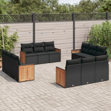 vidaXL 12 részes fekete polyrattan kerti ülőgarnitúra párnákkal kerti bútor